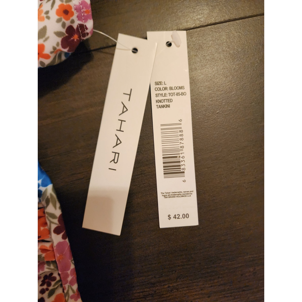 Tahari 2 piece Set Swimsuit Bathing Suit Tankini LARGE Red Orange Pink Floral - Picture 9 of 16